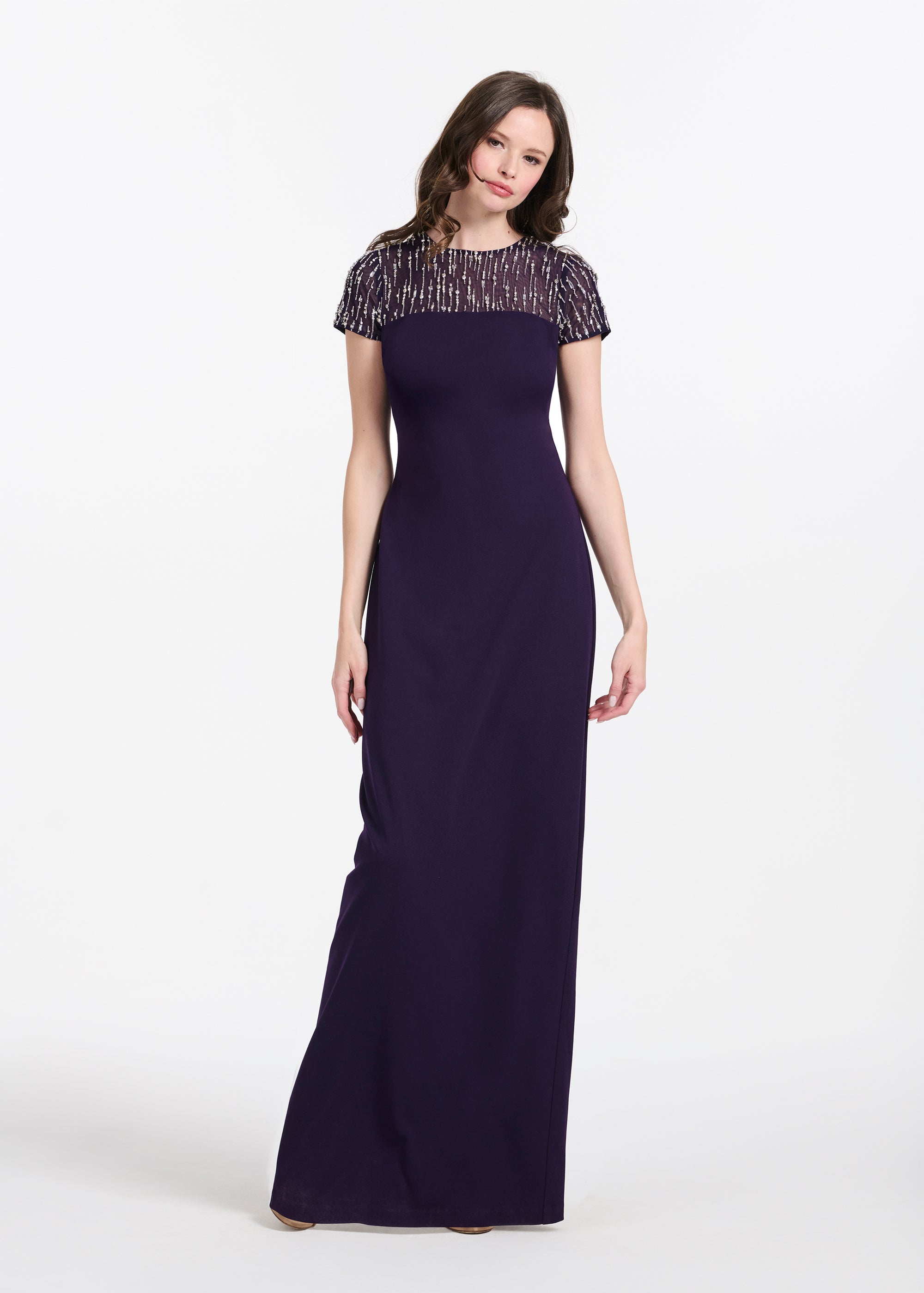 ILLUSION CRYSTAL STRETCH CREPE GOWN BLACK