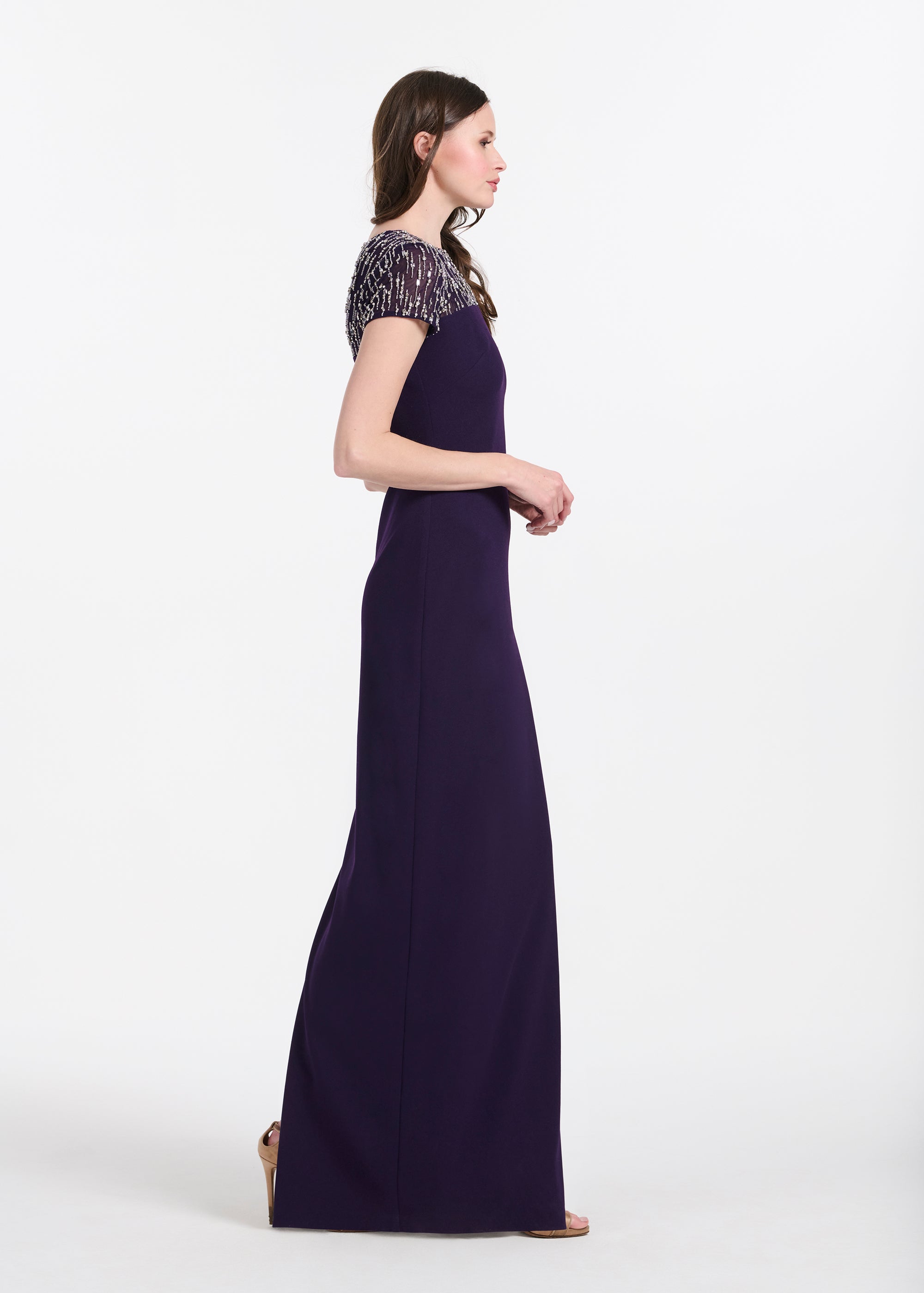 ILLUSION CRYSTAL STRETCH CREPE GOWN BLACK