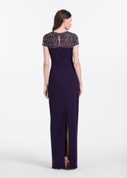 ILLUSION CRYSTAL STRETCH CREPE GOWN BLACK