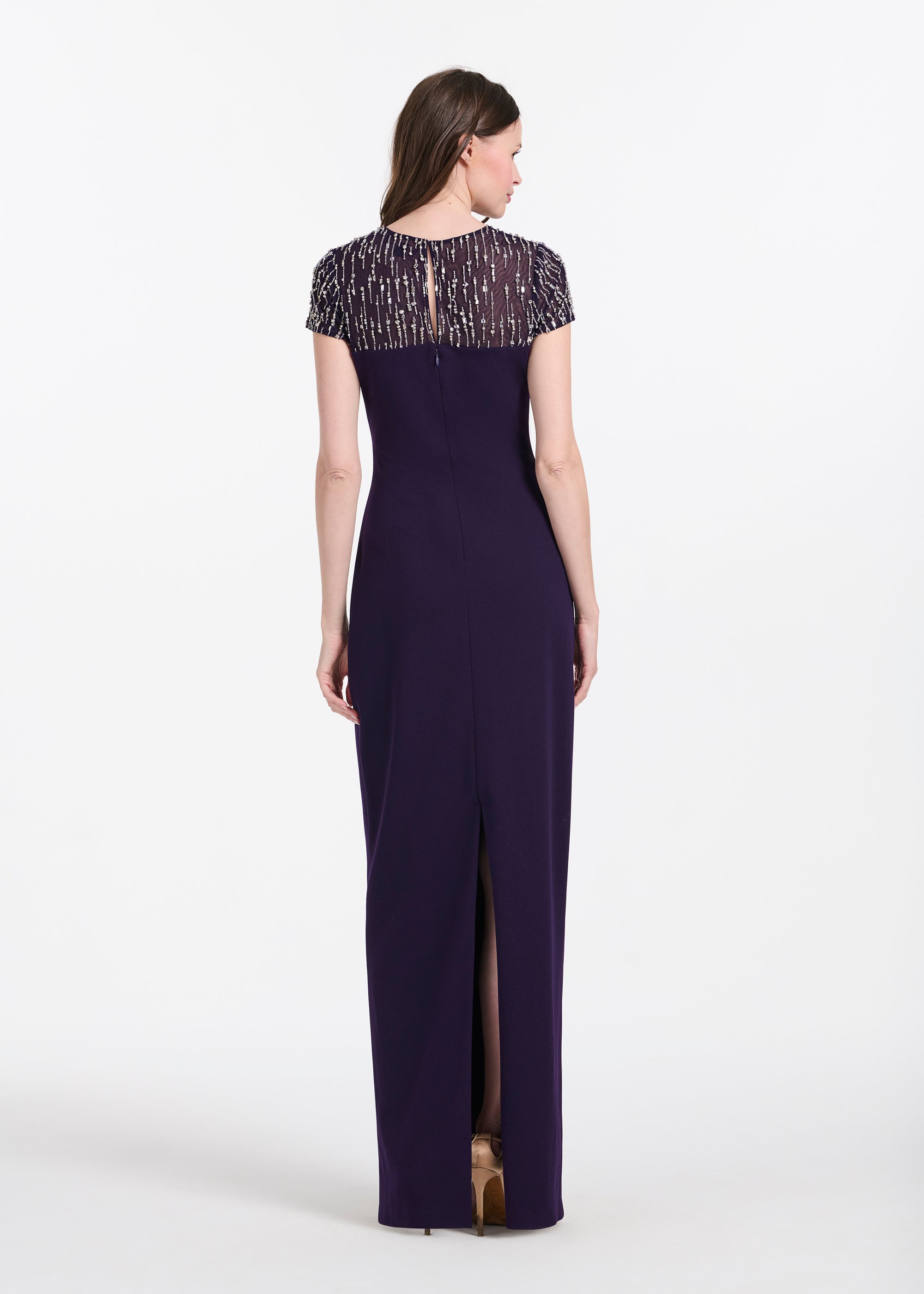 ILLUSION CRYSTAL STRETCH CREPE GOWN BLACK
