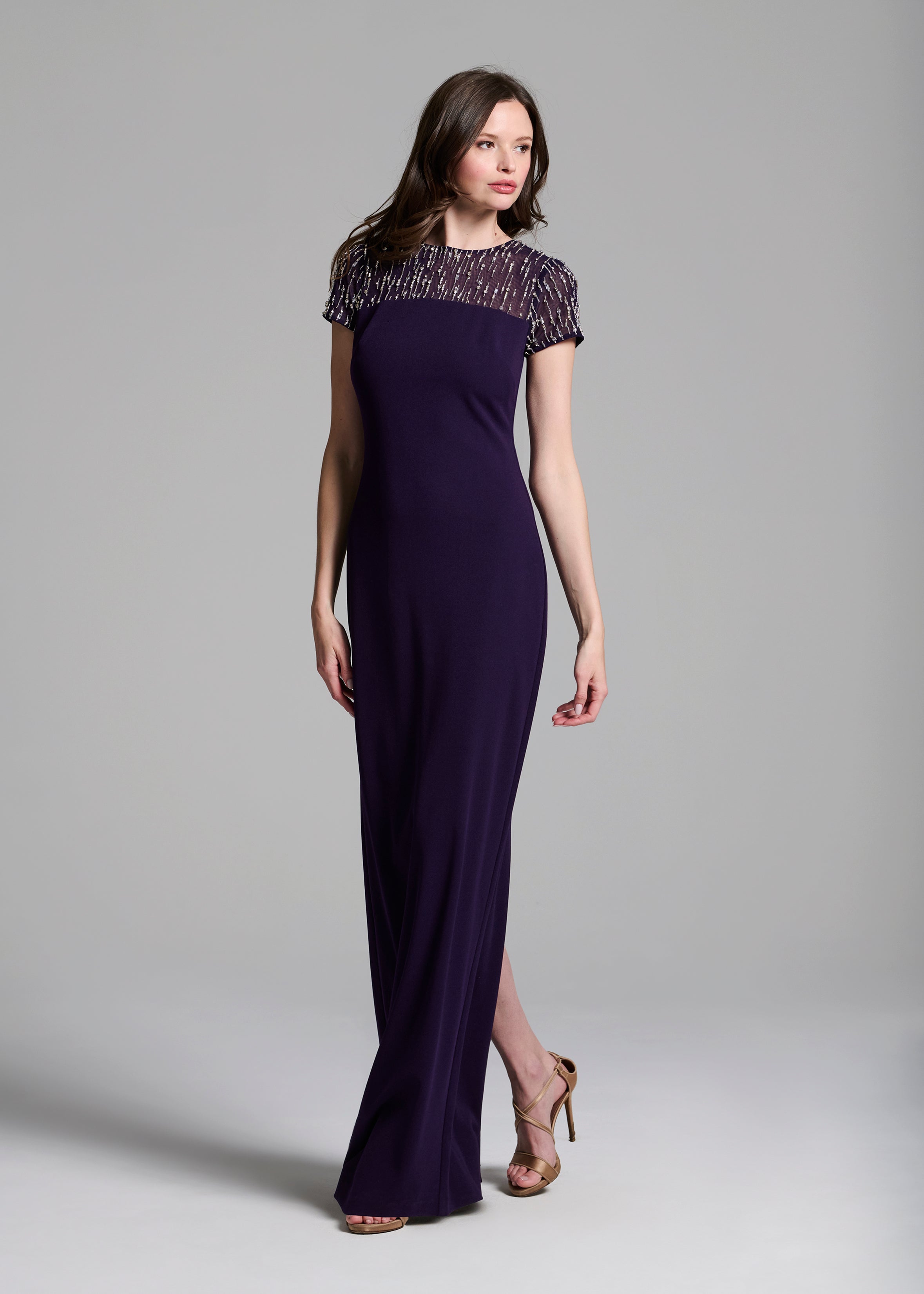ILLUSION CRYSTAL STRETCH CREPE GOWN BLACK