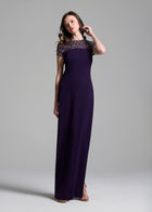 ILLUSION CRYSTAL STRETCH CREPE GOWN BLACK