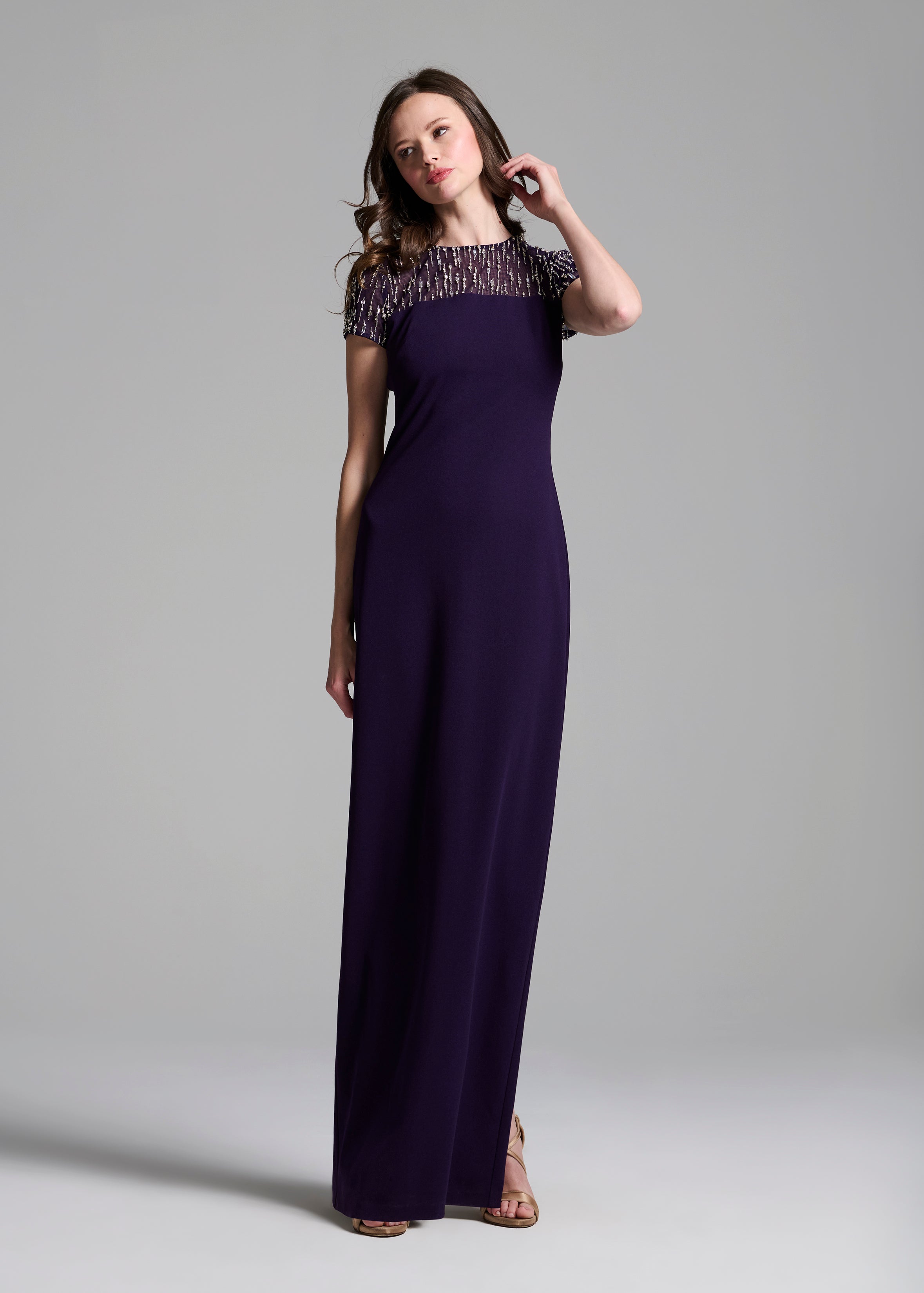 ILLUSION CRYSTAL STRETCH CREPE GOWN BLACK