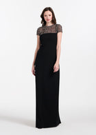 ILLUSION CRYSTAL STRETCH CREPE GOWN BLACK