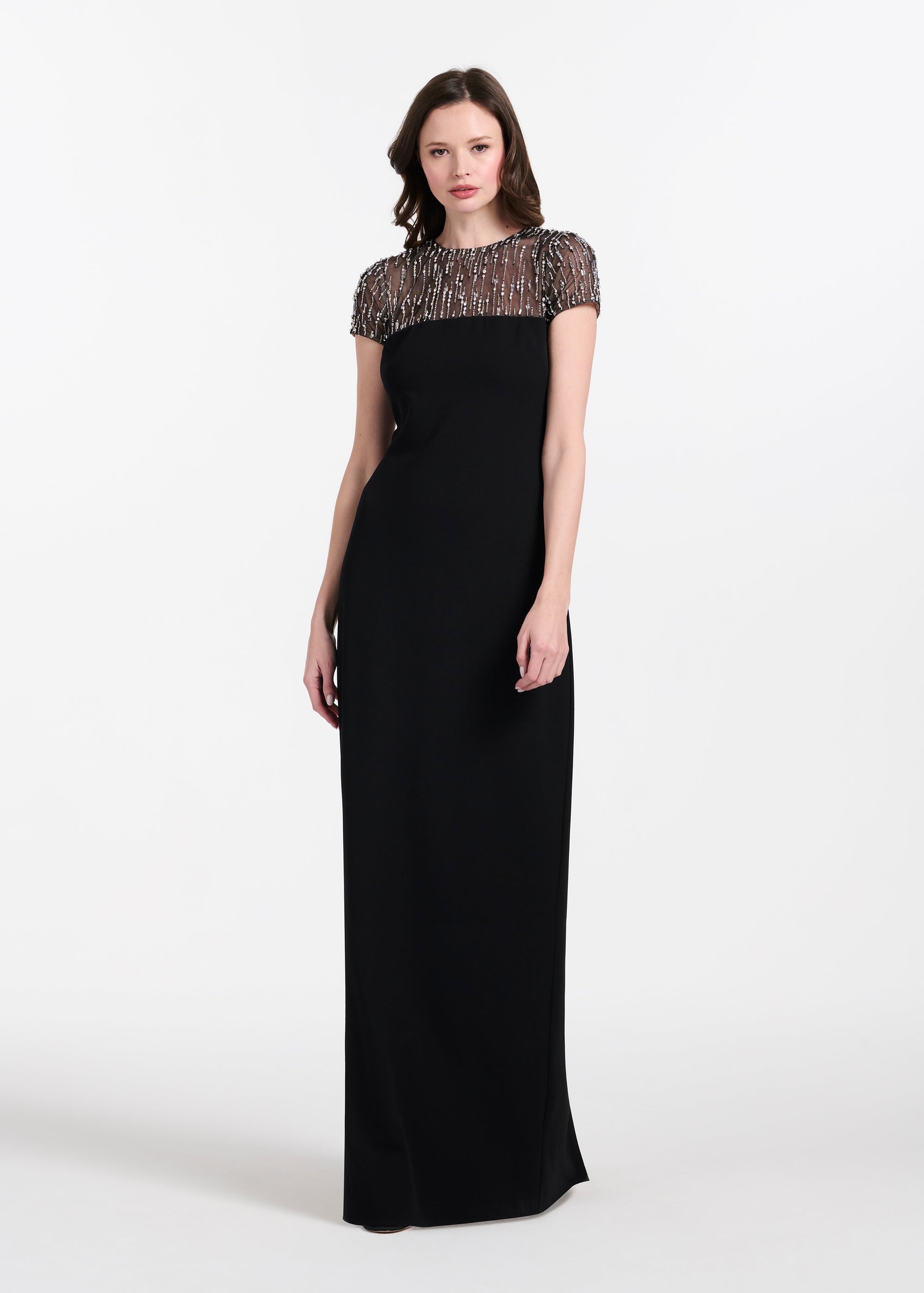 ILLUSION CRYSTAL STRETCH CREPE GOWN BLACK