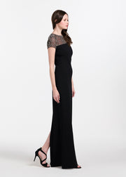 ILLUSION CRYSTAL STRETCH CREPE GOWN BLACK