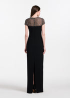 ILLUSION CRYSTAL STRETCH CREPE GOWN BLACK