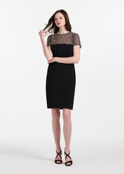CRYSTAL ILLUSION STRETCH CREPE MINI DRESS IVORY