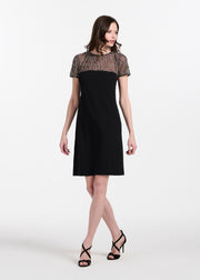 CRYSTAL ILLUSION STRETCH CREPE MINI DRESS IVORY