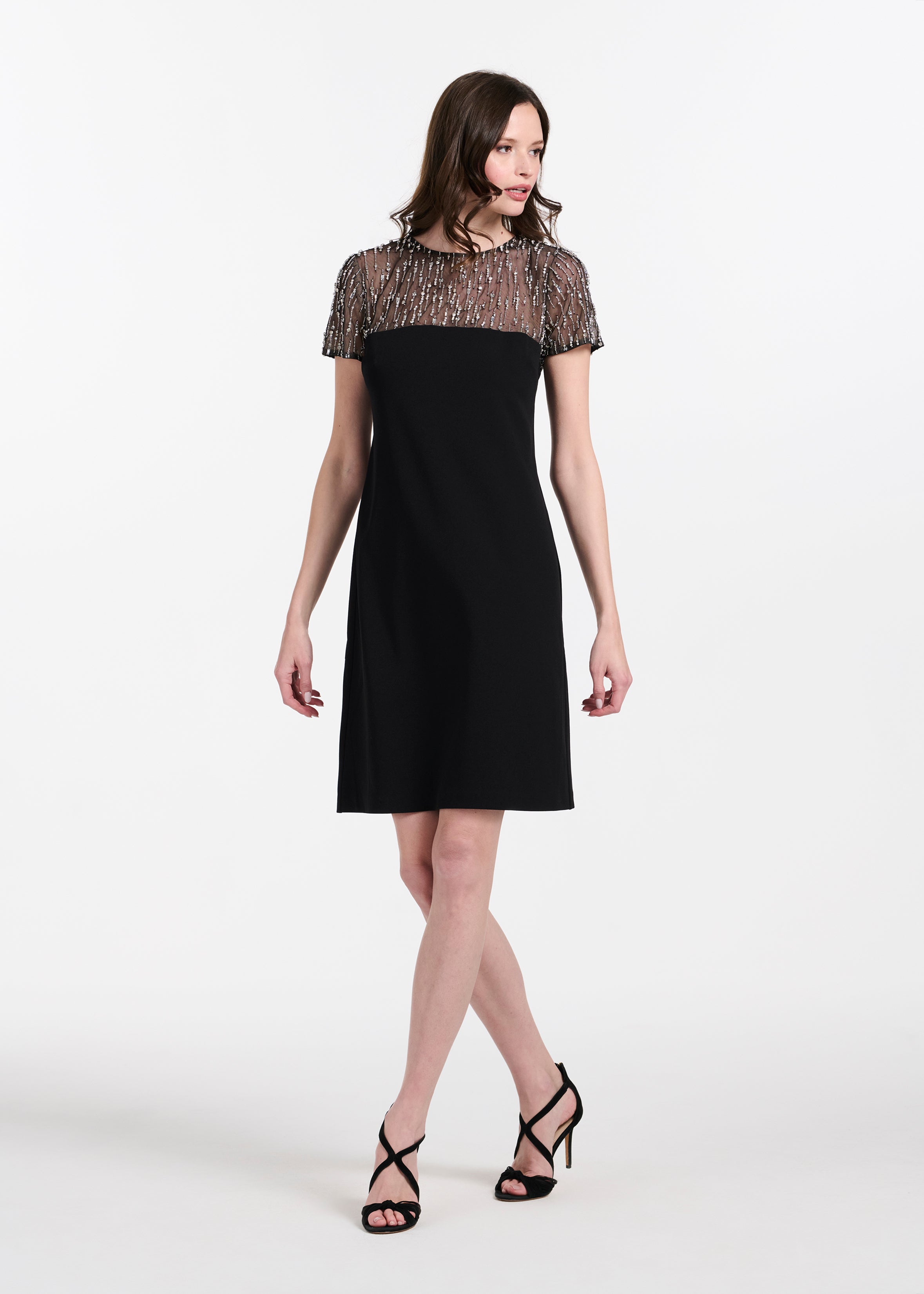 CRYSTAL ILLUSION STRETCH CREPE MINI DRESS IVORY