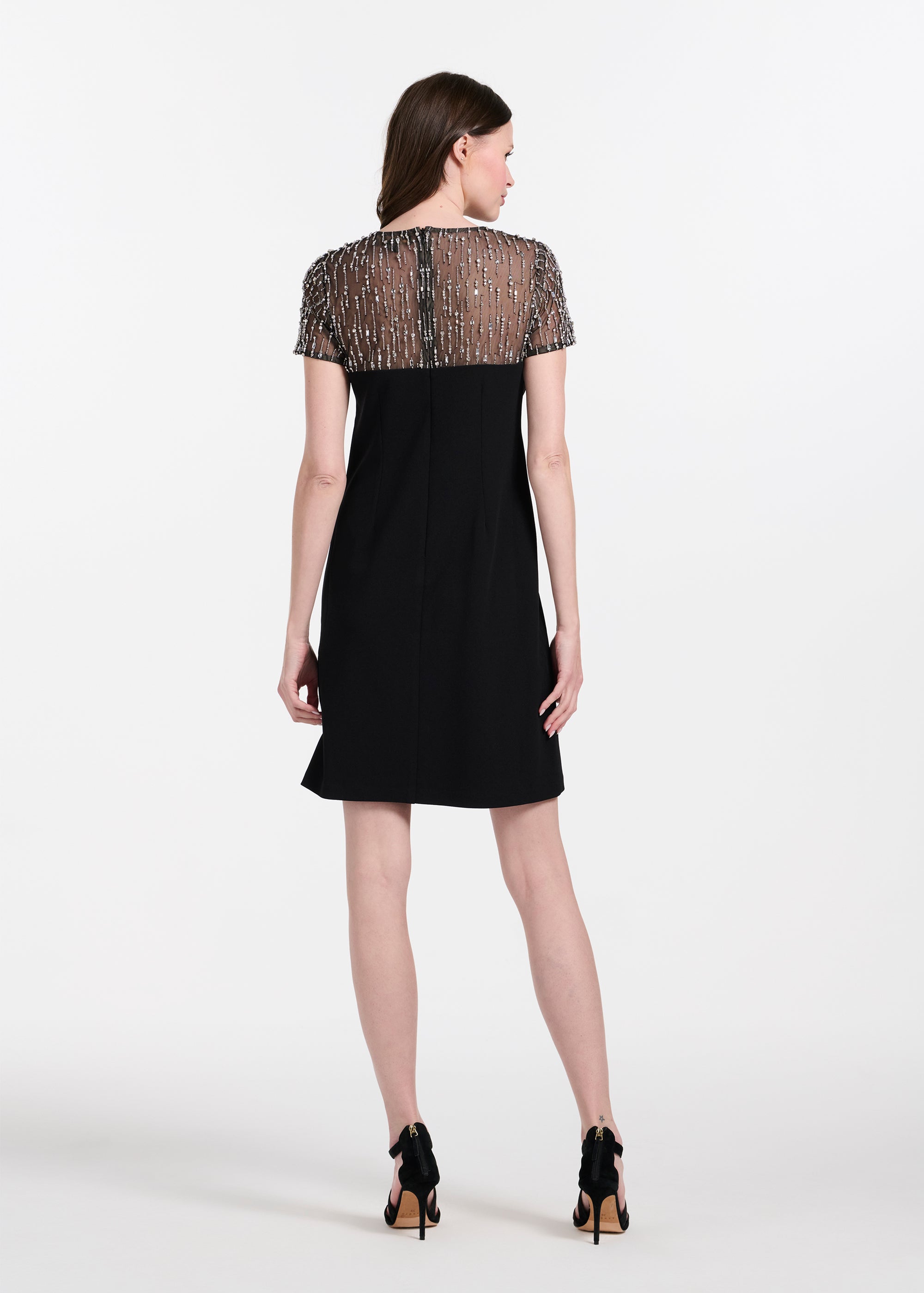 CRYSTAL ILLUSION STRETCH CREPE MINI DRESS IVORY
