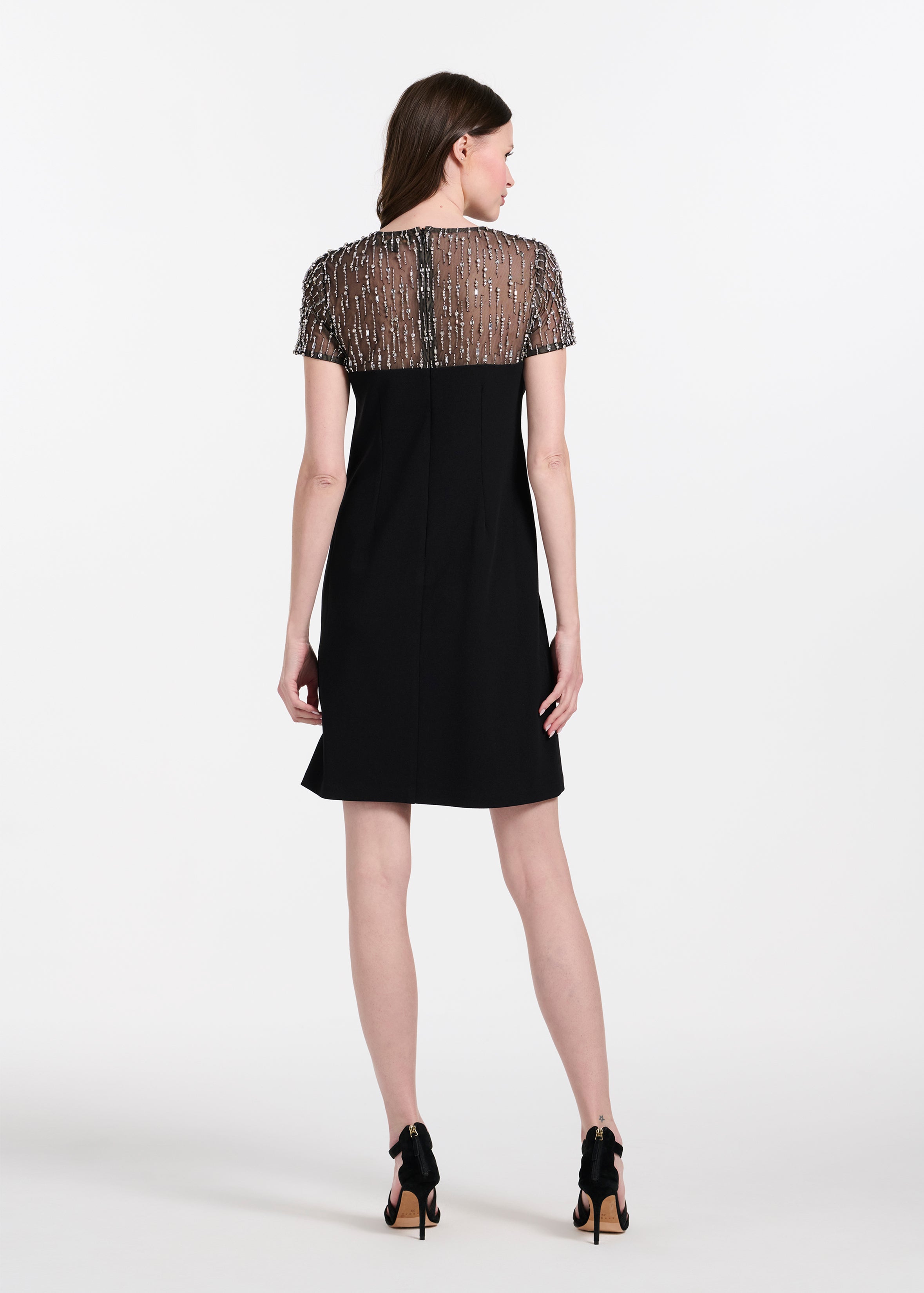 CRYSTAL ILLUSION STRETCH CREPE MINI DRESS IVORY