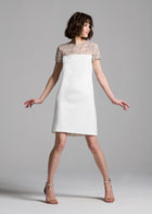 CRYSTAL ILLUSION STRETCH CREPE MINI DRESS IVORY
