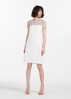 CRYSTAL ILLUSION STRETCH CREPE MINI DRESS IVORY