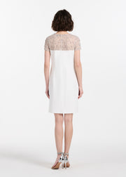 CRYSTAL ILLUSION STRETCH CREPE MINI DRESS IVORY