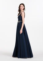 Taffeta Square Neck Gown With Crystal Trim And Corset - Emerald