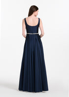 Taffeta Square Neck Gown With Crystal Trim And Corset - Emerald