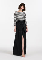 BEADED STRIPED GOWN WITH TAFFETA SKIRT