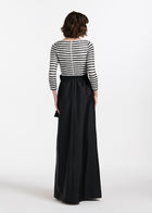 BEADED STRIPED GOWN WITH TAFFETA SKIRT