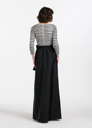 BEADED STRIPED GOWN WITH TAFFETA SKIRT