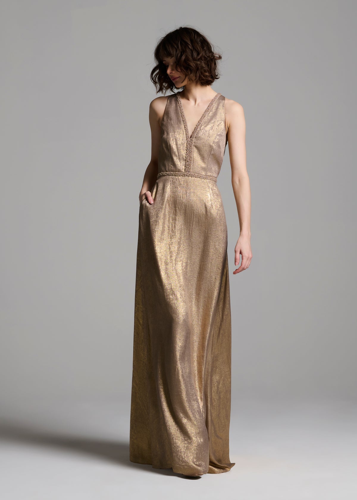 Gold Lamè Halter Gown