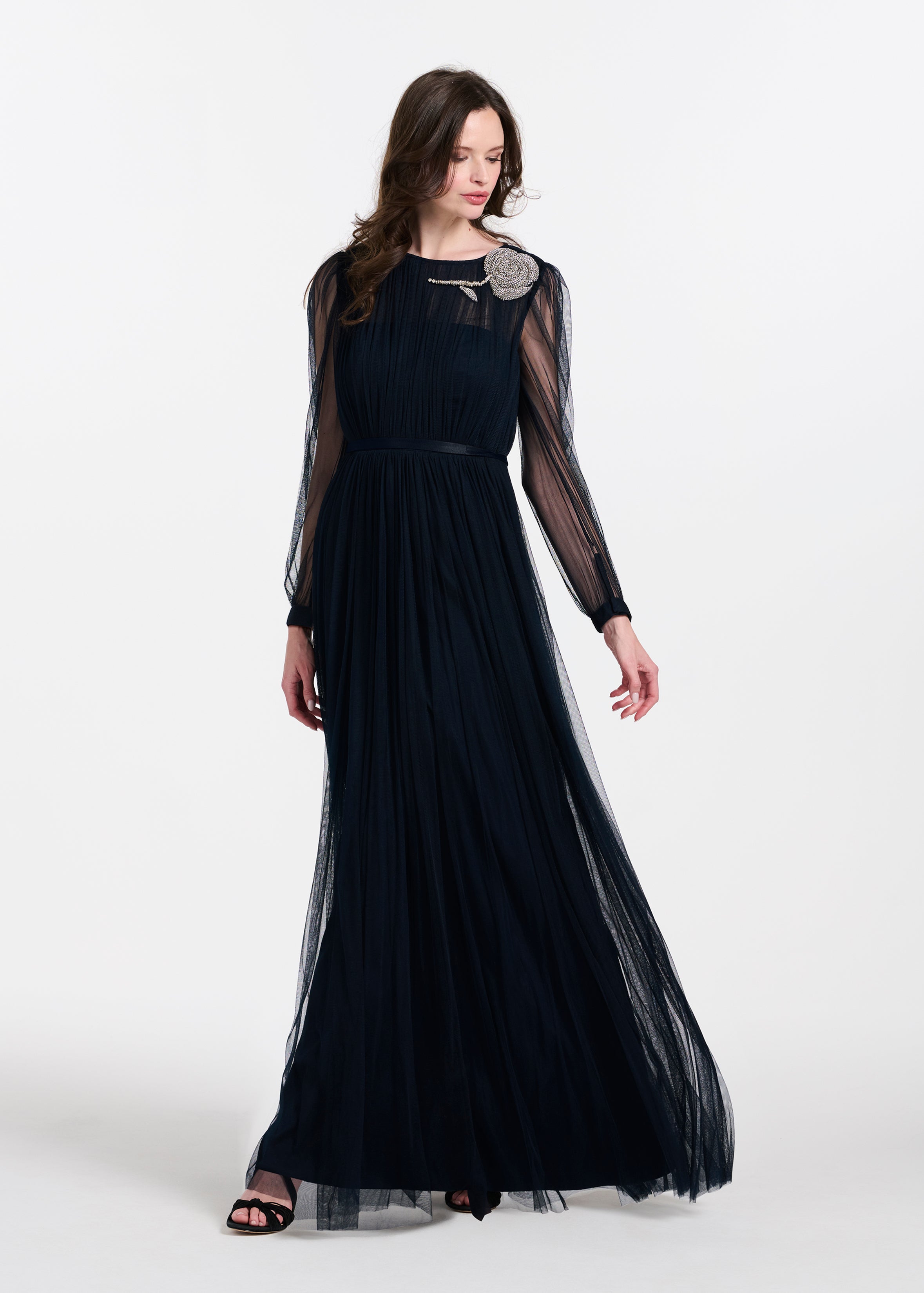 SPANISH LUXE TULLE GOWN WITH CRYSTAL FLOWER