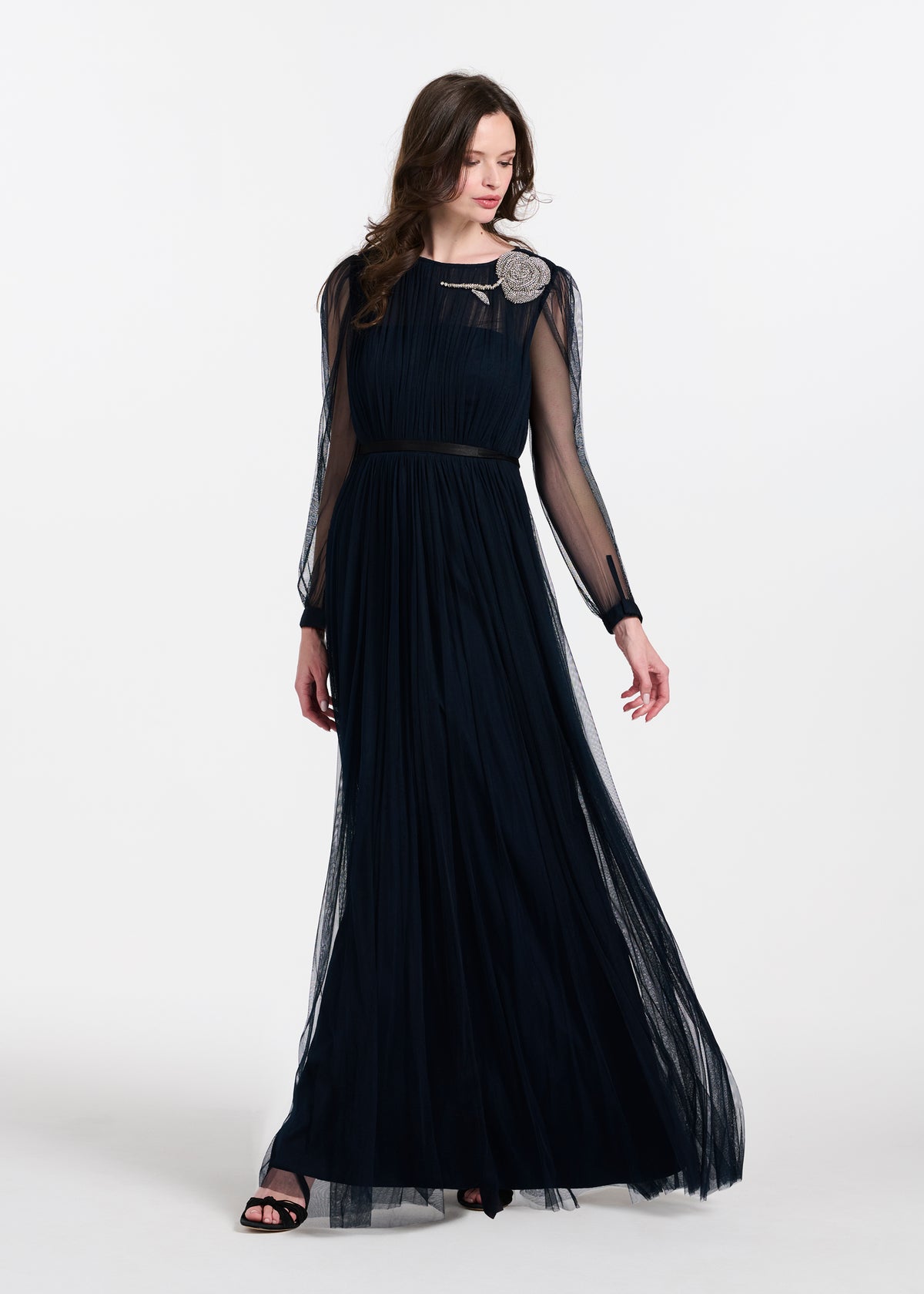 Spanish Luxe Tulle Gown With Crystal Flower