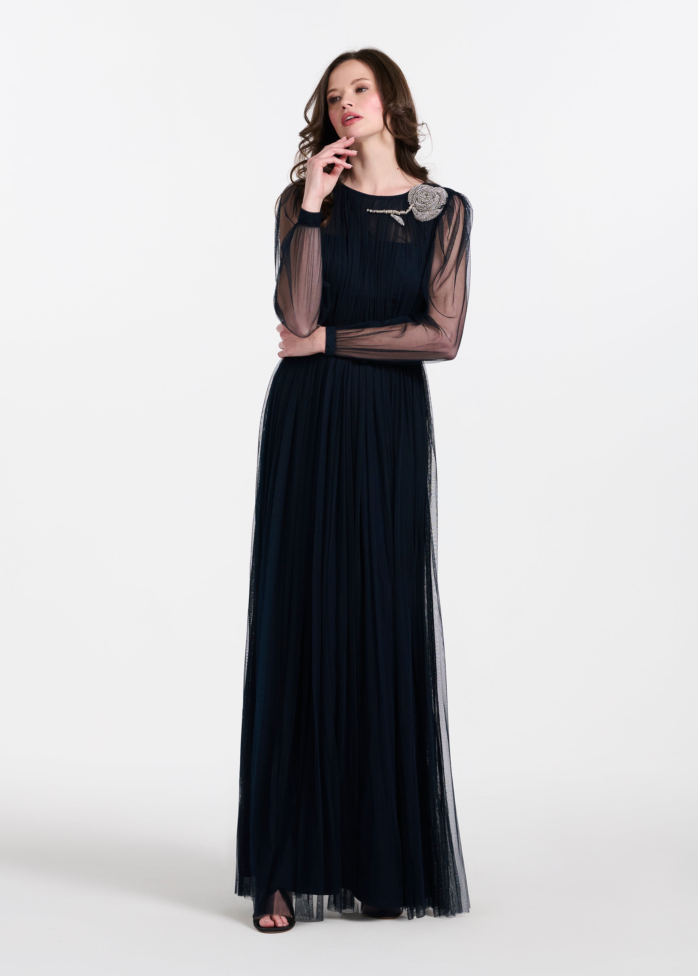 SPANISH LUXE TULLE GOWN WITH CRYSTAL FLOWER