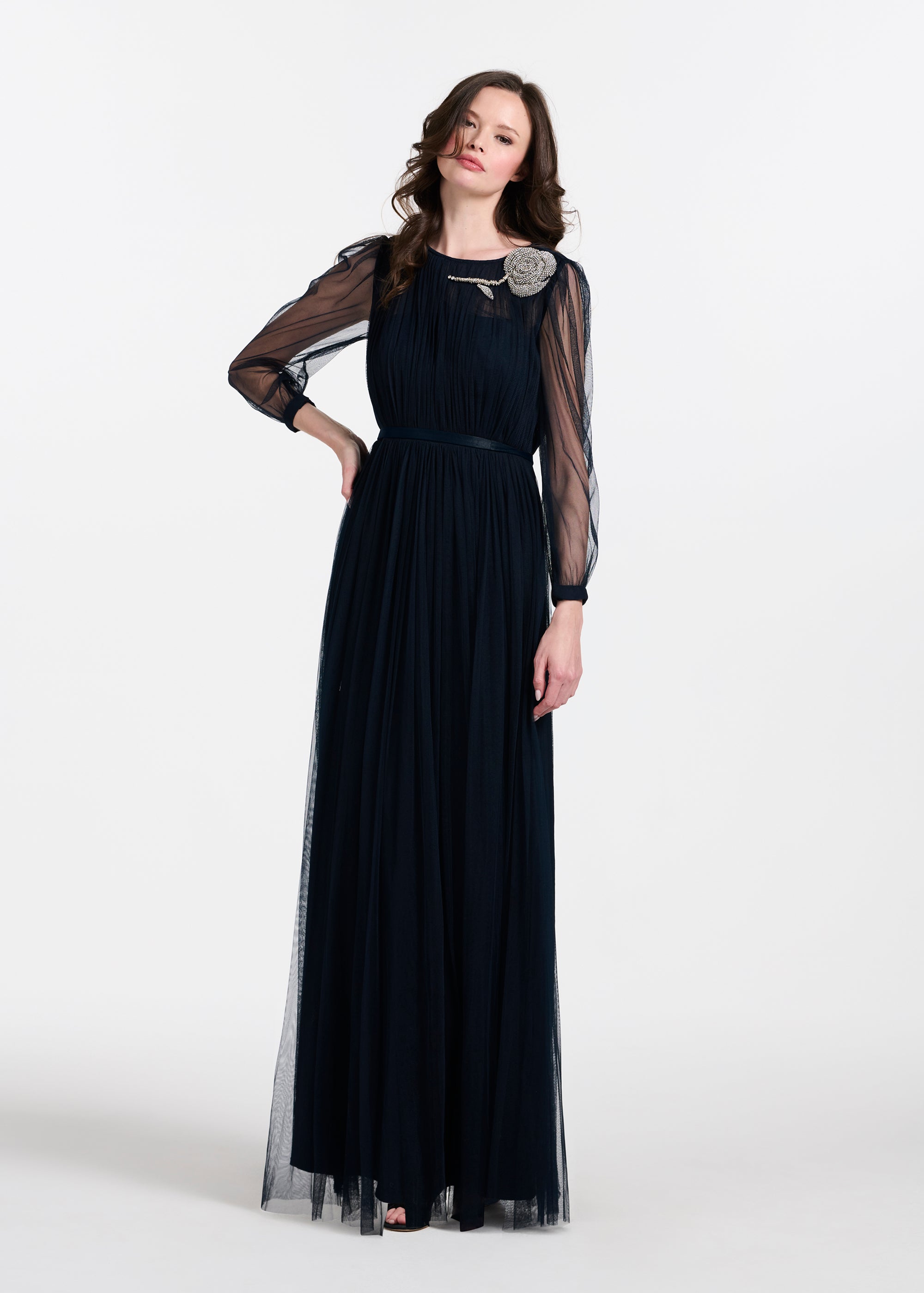 SPANISH LUXE TULLE GOWN WITH CRYSTAL FLOWER