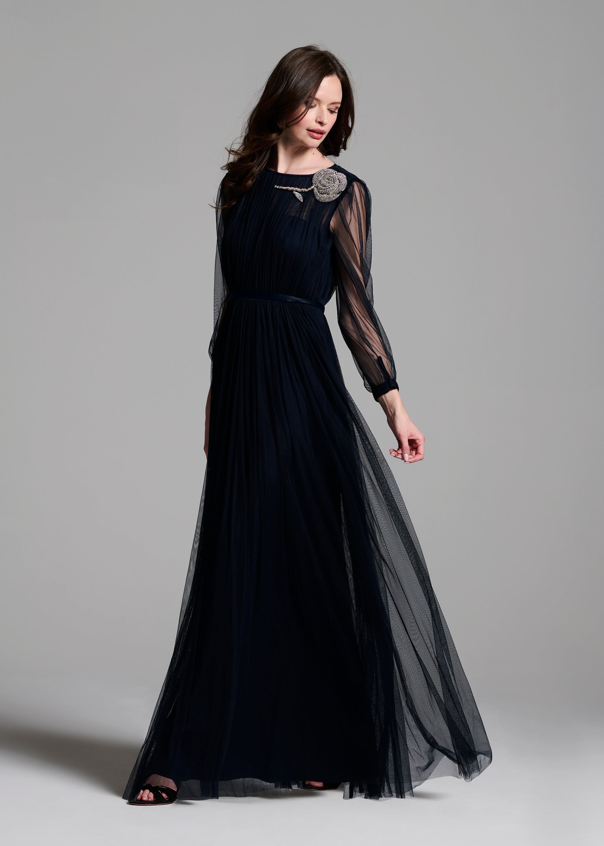 SPANISH LUXE TULLE GOWN WITH CRYSTAL FLOWER