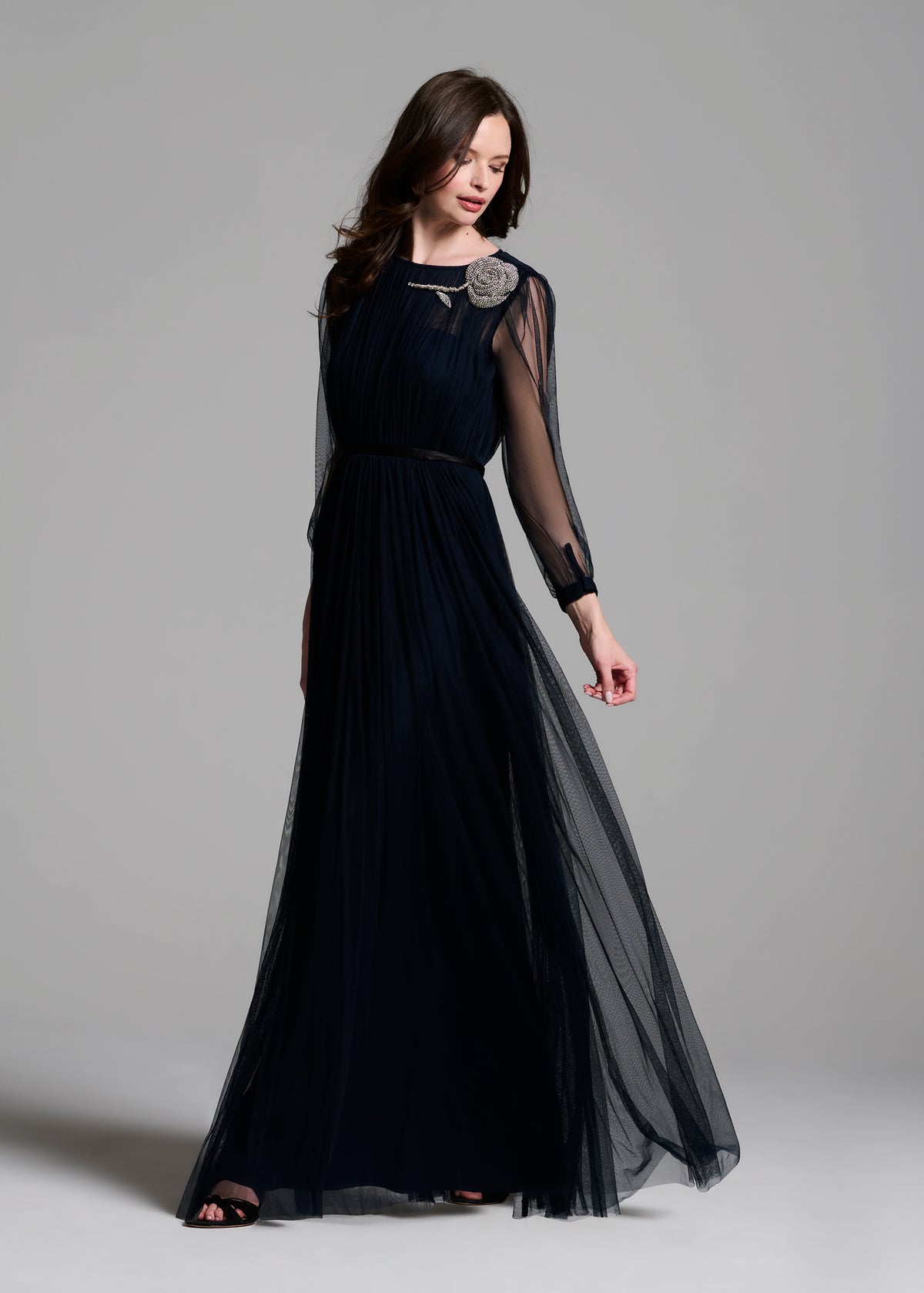 Spanish Luxe Tulle Gown With Crystal Flower