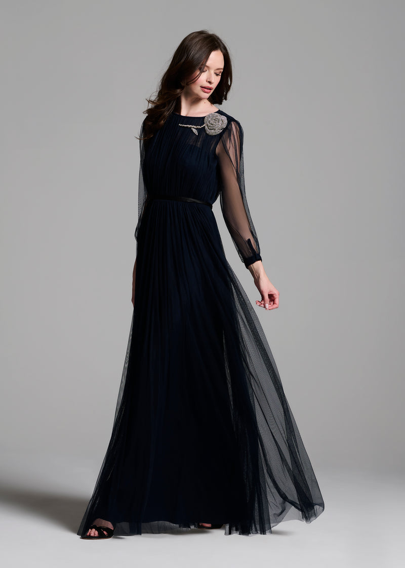 Spanish Luxe Tulle Gown With Crystal Flower