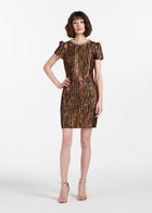 TIGER JACQUARD MINI DRESS WITH CRYSTAL NECKLINE