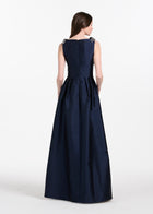 Faille Deep V Gown With Crystal Floral Bows