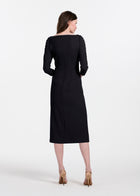 STRETCH CREPE MIDI WITH CRYSTAL FLOWERS BLACK