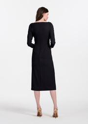 STRETCH CREPE MIDI WITH CRYSTAL FLOWERS BLACK