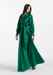TAFFETA ALINE GOWN WITH CRYSTAL BUTTONS SILVER