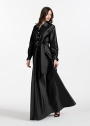 TAFFETA ALINE GOWN WITH CRYSTAL BUTTONS SILVER