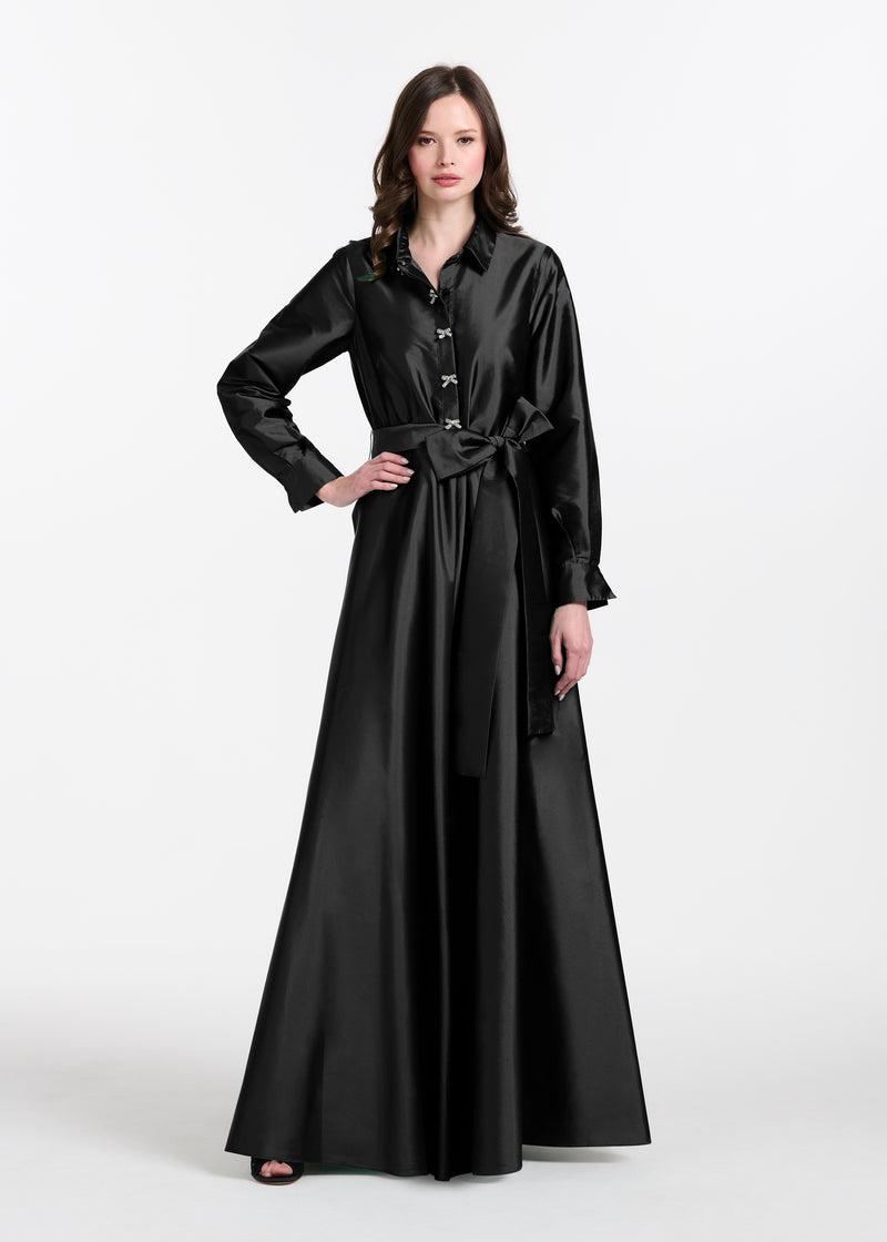 Taffeta Aline Gown With Crystal Buttons Black