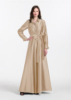 TAFFETA ALINE GOWN WITH CRYSTAL BUTTONS SILVER