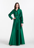 TAFFETA ALINE GOWN WITH CRYSTAL BUTTONS SILVER