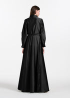 TAFFETA ALINE GOWN WITH CRYSTAL BUTTONS SILVER