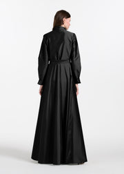 TAFFETA ALINE GOWN WITH CRYSTAL BUTTONS SILVER
