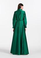 TAFFETA ALINE GOWN WITH CRYSTAL BUTTONS SILVER