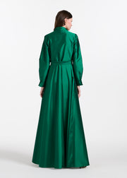 TAFFETA ALINE GOWN WITH CRYSTAL BUTTONS SILVER