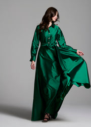 TAFFETA ALINE GOWN WITH CRYSTAL BUTTONS SILVER