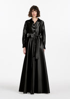 TAFFETA ALINE GOWN WITH CRYSTAL BUTTONS SILVER