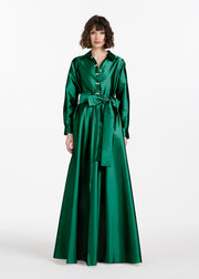 TAFFETA ALINE GOWN WITH CRYSTAL BUTTONS SILVER