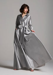 TAFFETA ALINE GOWN WITH CRYSTAL BUTTONS SILVER