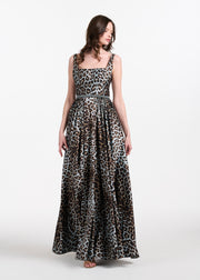 TAFFETA ANIMAL SQUARE NECK GOWN WITH CRYSTAL TRIM